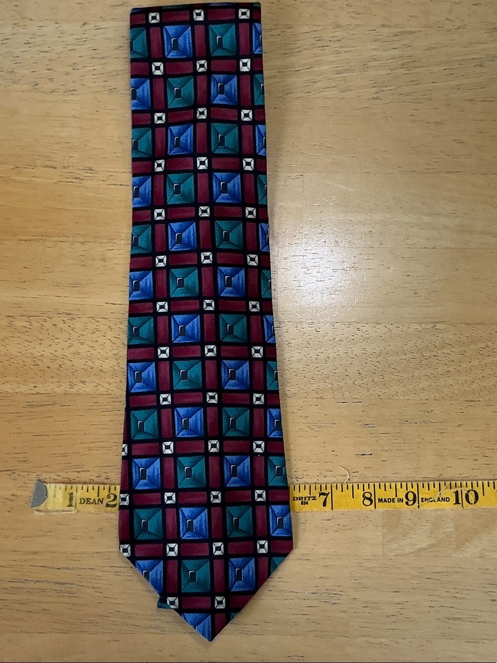 Alexander Julian Geometric Tie in Burgundy, Teal & Blue